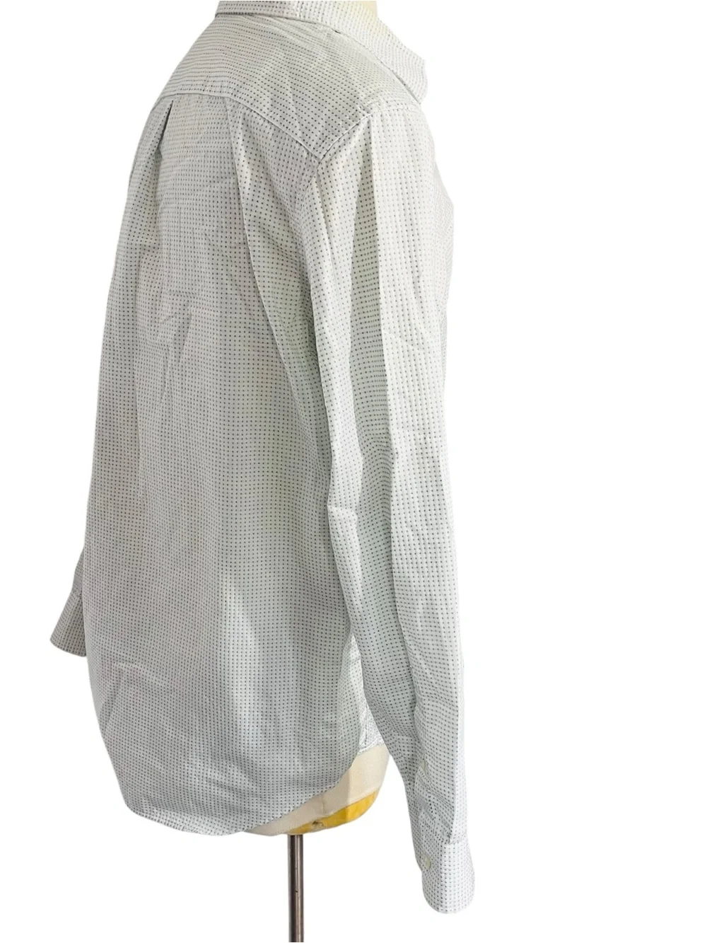 Banana Republic White Green Textured Squares Dress Shirt Sz XL 17 17.5 No Iron